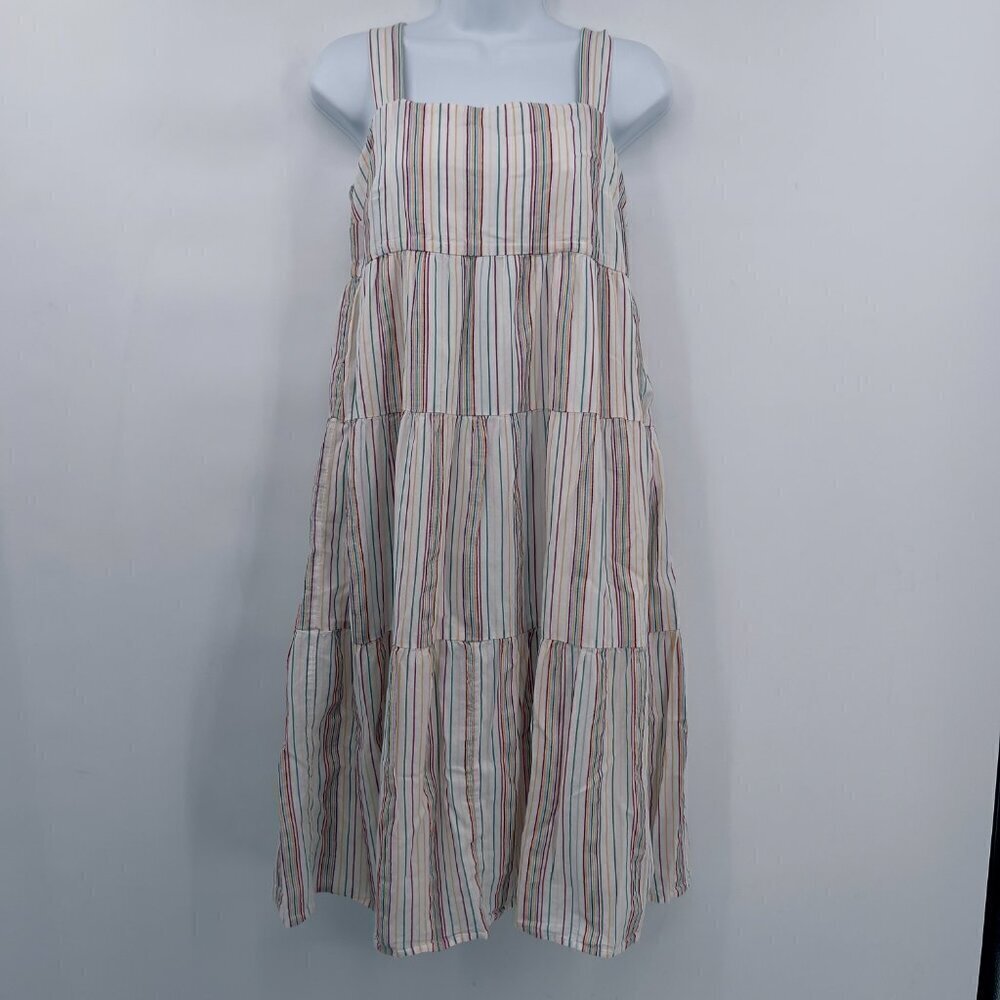 Madewell Tall Button-Back Tiered Dress In Textural Rainbow Stripe Women's 4 NWOT
